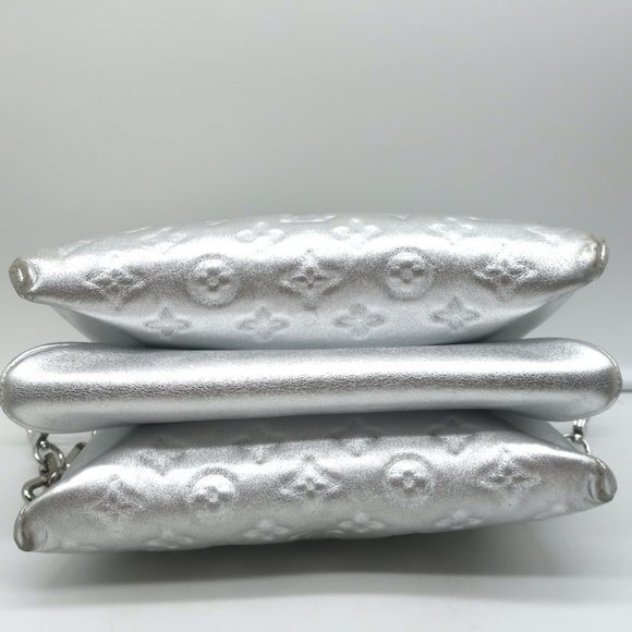 LOUIS VUITTON COUSSIN PM SHOULDER BAG SILVER MONOGRAM EMBOSSED LEATHER CROSSBODY - Picture 7 of 12